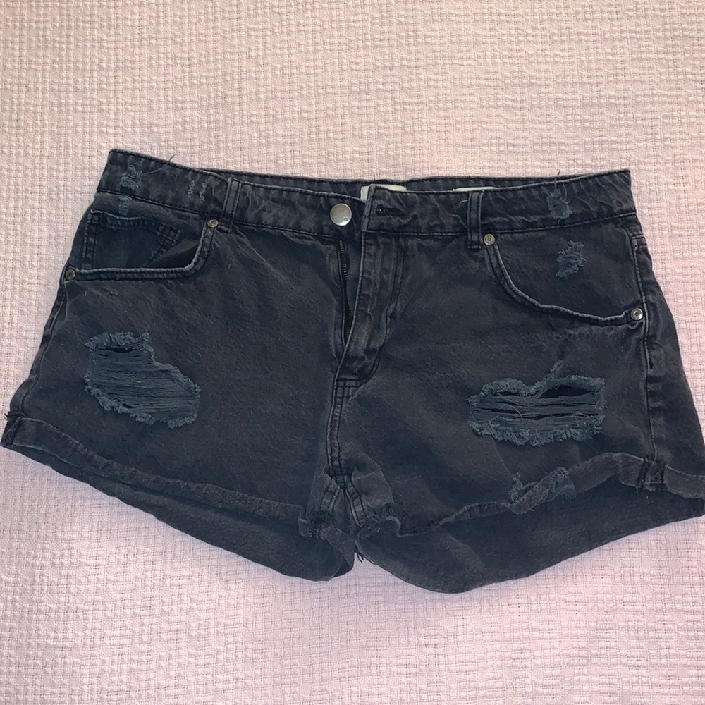 Mid rise charcoal denim shorts